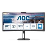 AOC - MONITOR AOC LCD CURVED VA LED 34" WIDE CU34V5CW/BK 1ms MM QHD 3000:1 REG.ALT. BLACK 2xHDMI DP USB-C 4xUSB WEBCAM Vesa Fino:31/03(CU34V5CW/BK)