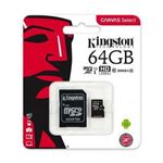 KINGSTON - MICRO SECURE DIGITAL  64GB SDCS2/64GB Class10 UHS-I 100MB/s + adattatore Canvas Select Plus KINGSTON(SDCS2/64GB)