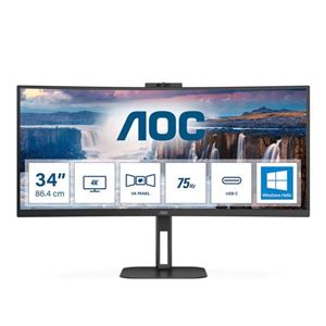 AOC - MONITOR AOC LCD CURVED VA LED 34" WIDE CU34V5CW/BK 1ms MM QHD 3000:1 REG.ALT. BLACK 2xHDMI DP USB-C 4xUSB WEBCAM Vesa Fino:31/10(CU34V5CW/BK)
