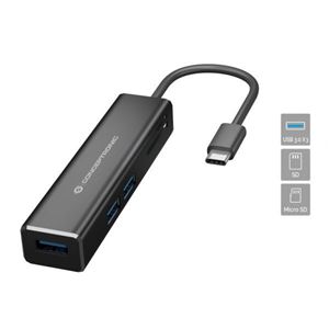 CONCEPTRONIC - HUB USB 3in1 CONCEPTRONIC DONN08B con 3 lettori schede (SD,Micro SD/TF) 3x USB-A 3.0-Alluminio cavo 200mm Fino:30/06(DONN08B)
