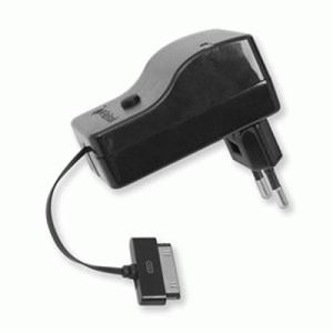 RETRAK - CARICABATTERIE Apple30pin da CASA RETRAK EUIPADWALLB cavo 80cm Retrattile Nero Out:2,1A 0816983010246(EUIPADWALLB)