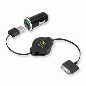 RETRAK - ALIMENTATORE USB da AUTO 1P RETRAK EUIPADCAR + Cavo USB-Apple30pin 100cm retrattile Nero Out:2,1A 0816983010352(EUIPADCAR)