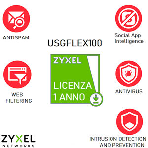 ZYXEL - ZYXEL (ESD-Licenza elettronica) iCard Security Pack LIC-BUN-ZZ0092F Rinnovo serv.Web Sec. AS, Malware Block.etc, x USFLEX100- 1y(LIC-BUN-ZZ0092F)