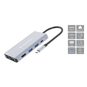 CONCEPTRONIC - DOCKING STATION 10in1 CONCEPTRONIC DONN20G USB 3.2 - HDMI, VGA, USB-A 3.0x3,SD,TF/MicroSD,Audio GbE LAN -USB PD da 100 W(DONN20G)
